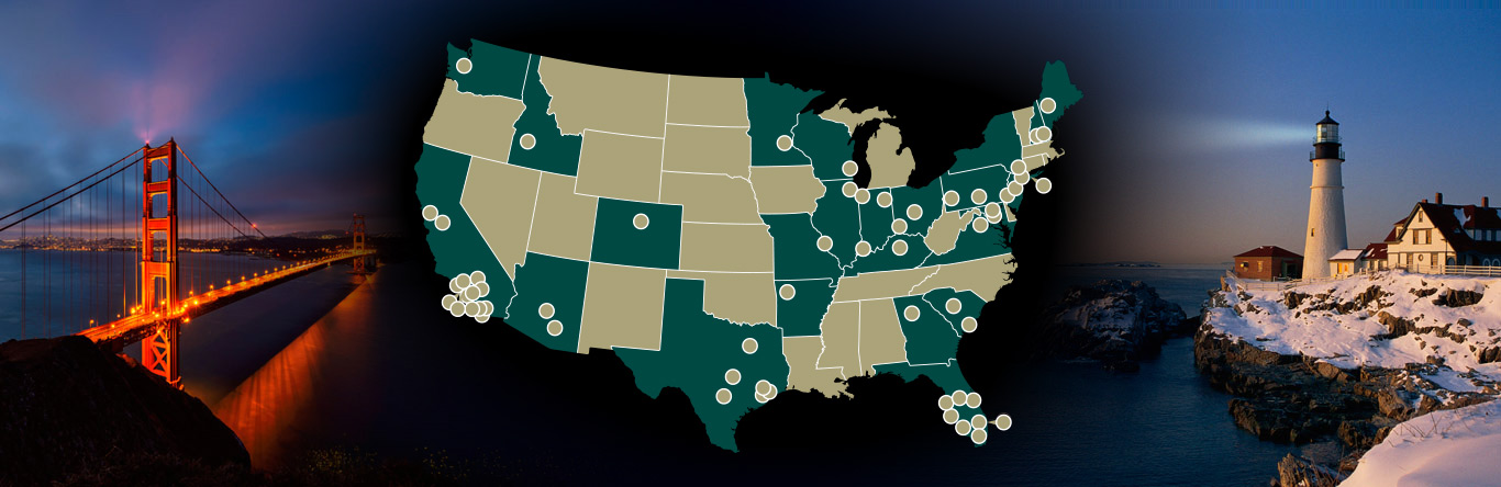 Coast to Coast Map showing location of TRG companies in U.S.